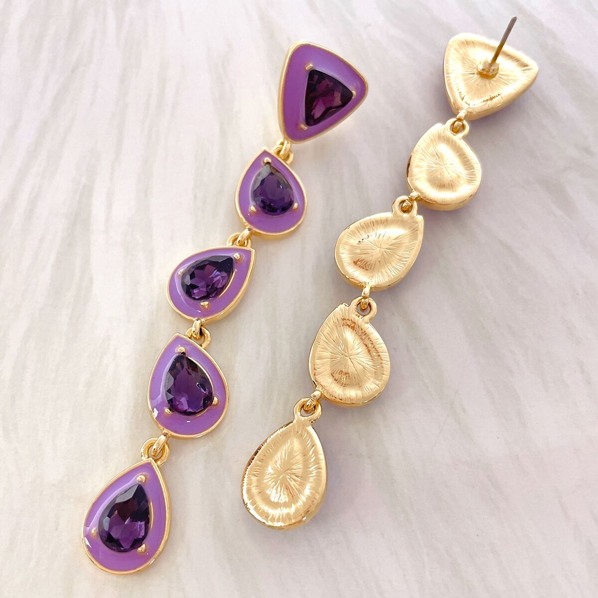 Korean Style New Fashion Purple Enamel Crystal Gold Plated Dangle Earrings for Women Classic Alloy & Zinc Material manufacture