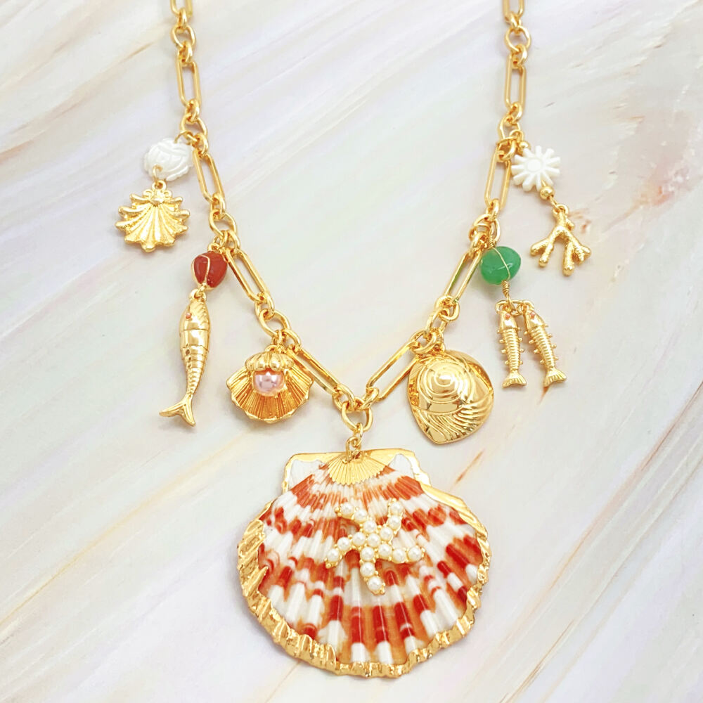 product wholesale fashion sea themed fish conch pearl pendant necklace simple style for women hot sale gold plating chains-3