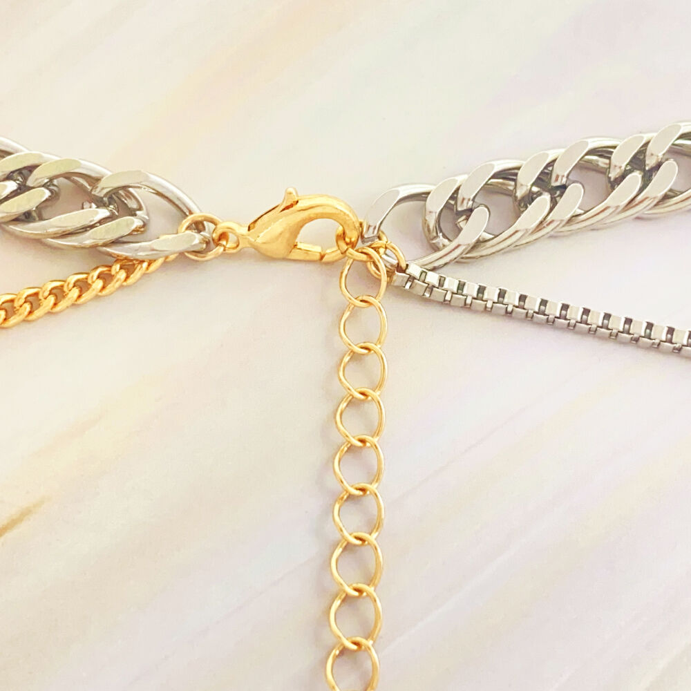 product charm necklace korean jewelry double layer chain crystal diamond pendant carabiner gold plated necklace for women-5