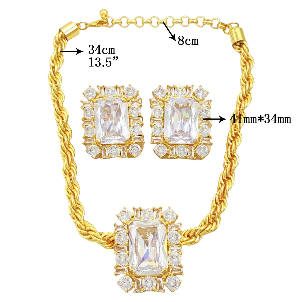 Luxury Gold-Plated Wedding Choker Set with Chunky Diamond Gemstone Pendant for Party From Top Jewelry Supplier manufacture