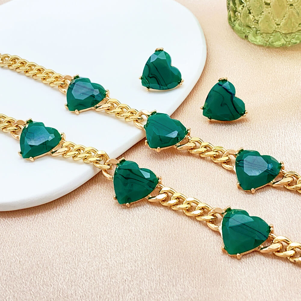 product fashion jewelry set acrylic heart alloy necklace bracelet earrings gold plated jewelry set for women-6