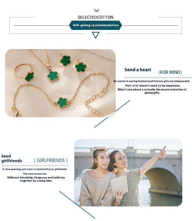 Korean New 4-Piece Gold Plated Jewelry Set for Women Five-leaf Clover Petal Necklace Anniversaries Gifts Parties details