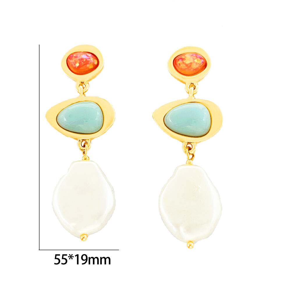 Custom Korean Fashion Jewelry Wholesale Glamour Color Resin Geometric Gold Plated Acrylic Pearl Drop Earrings for Women details