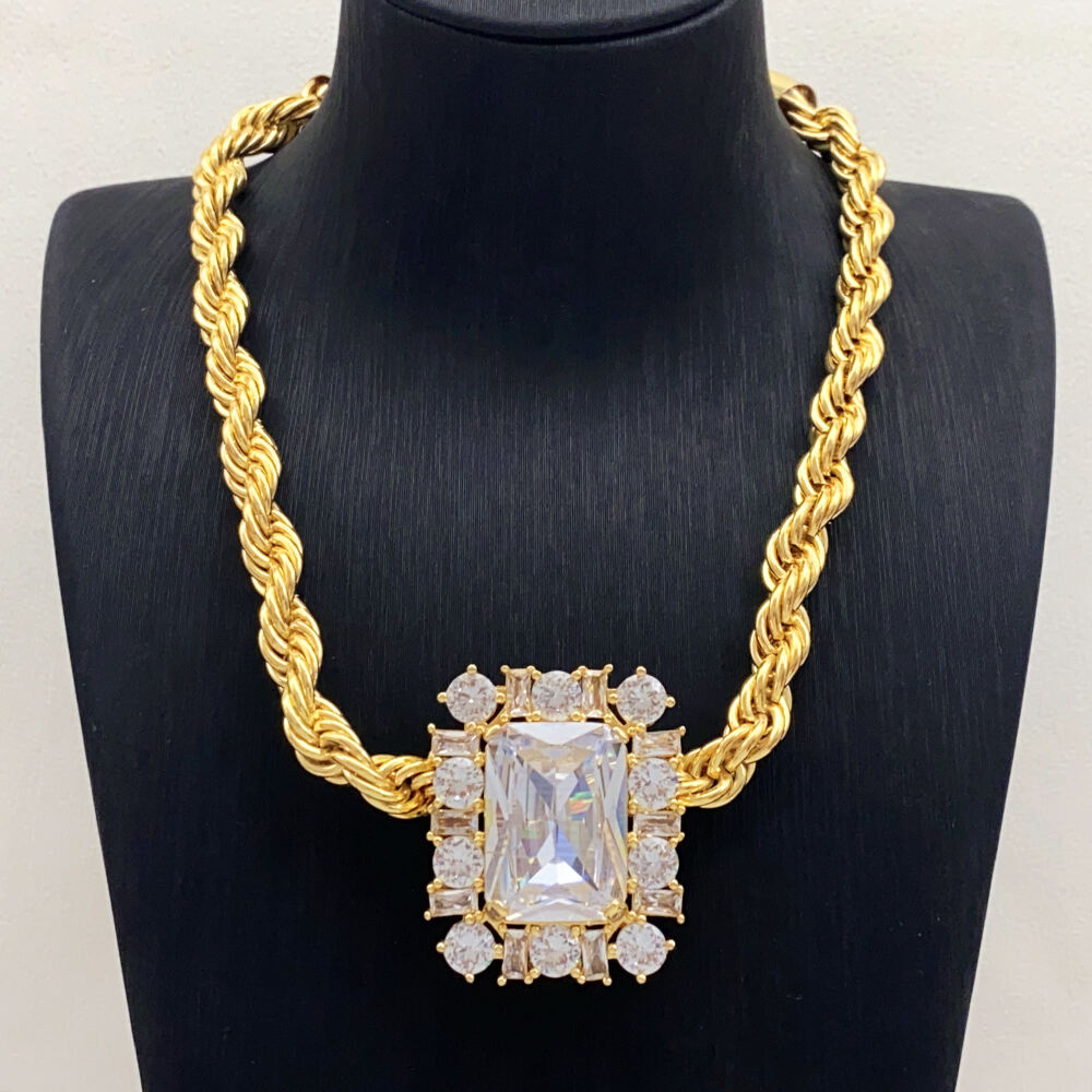 Luxury Gold-Plated Wedding Choker Set with Chunky Diamond Gemstone Pendant for Party From Top Jewelry Supplier supplier