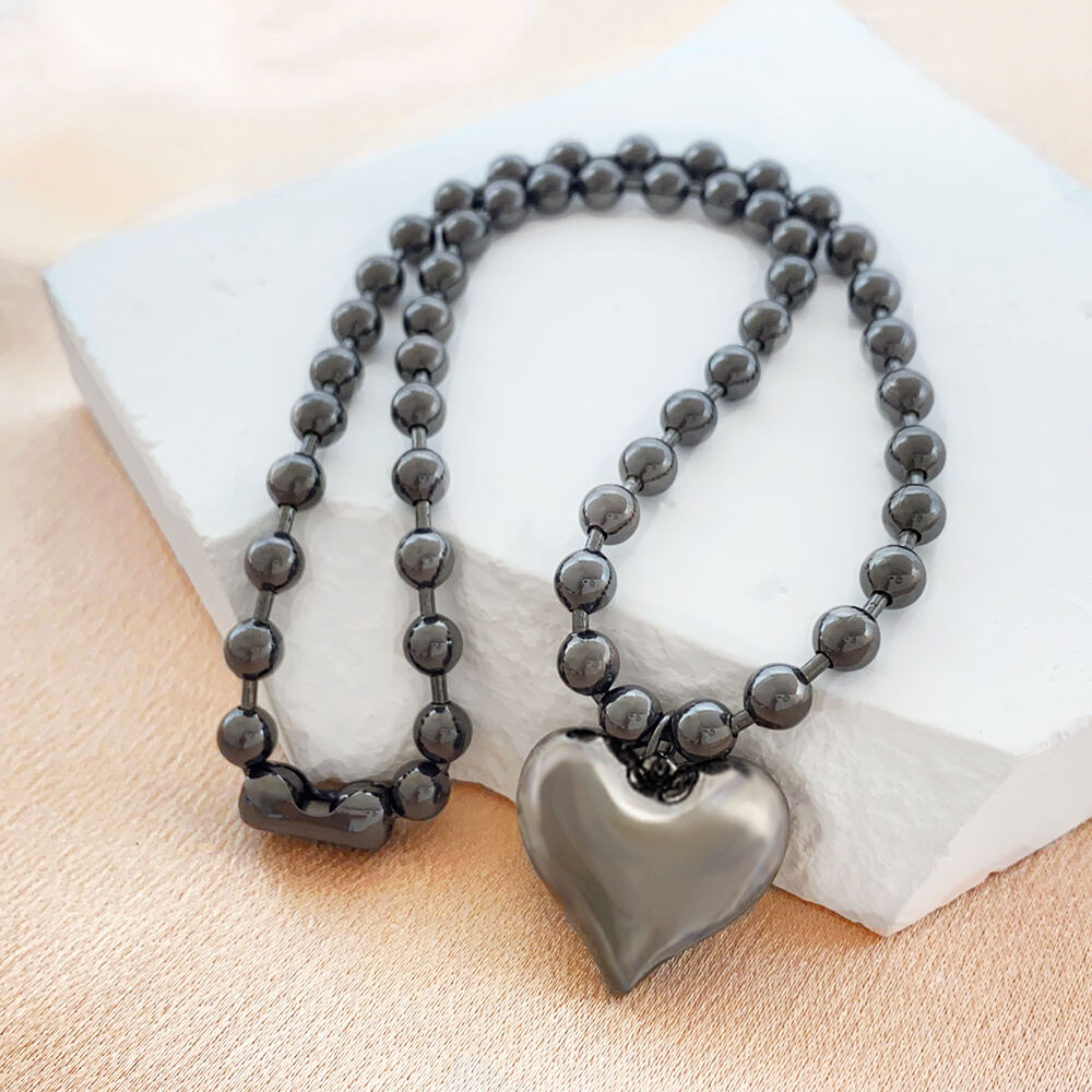 product korean jewelry latest product custom simple black choker beads heart pendant women  necklace-6