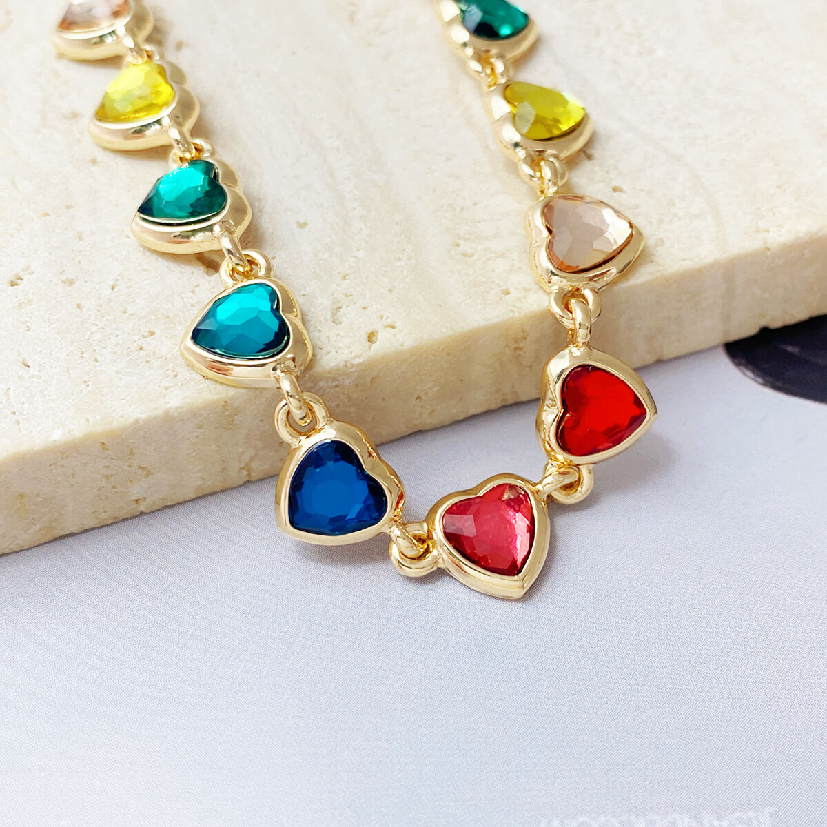 product jewelry brand customized diamond gemstone heart charms 18k gold plated choker necklace for women punk zinc alloy unisex oem odm-6