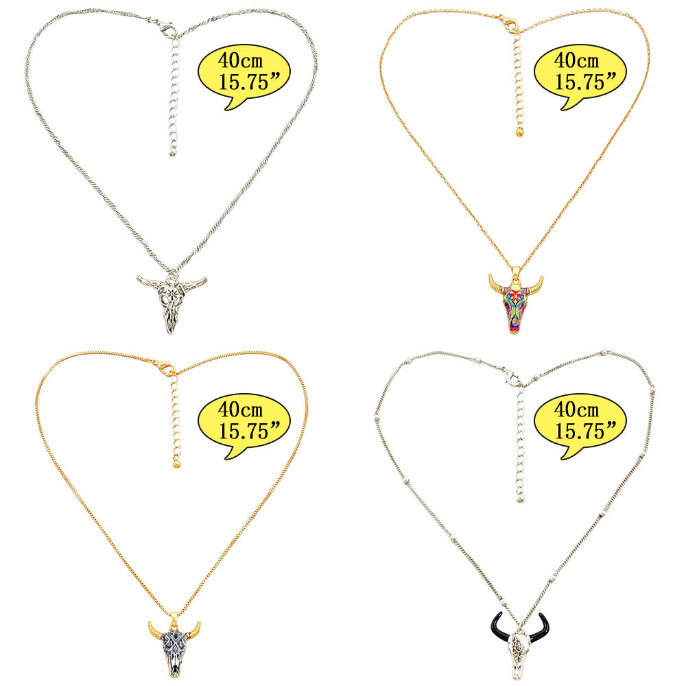 product new fashion simple style hot sale bull head pendant link chain necklace for women gold plated charms women necklace-1