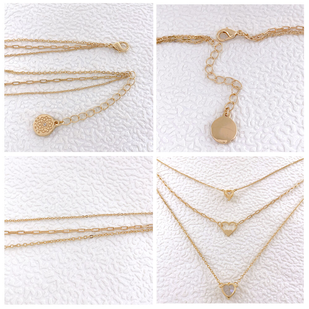 product hot sales custom gold plated diamond necklace for women multi layer link chain zircon heart classic style zinc alloy jewelry-3