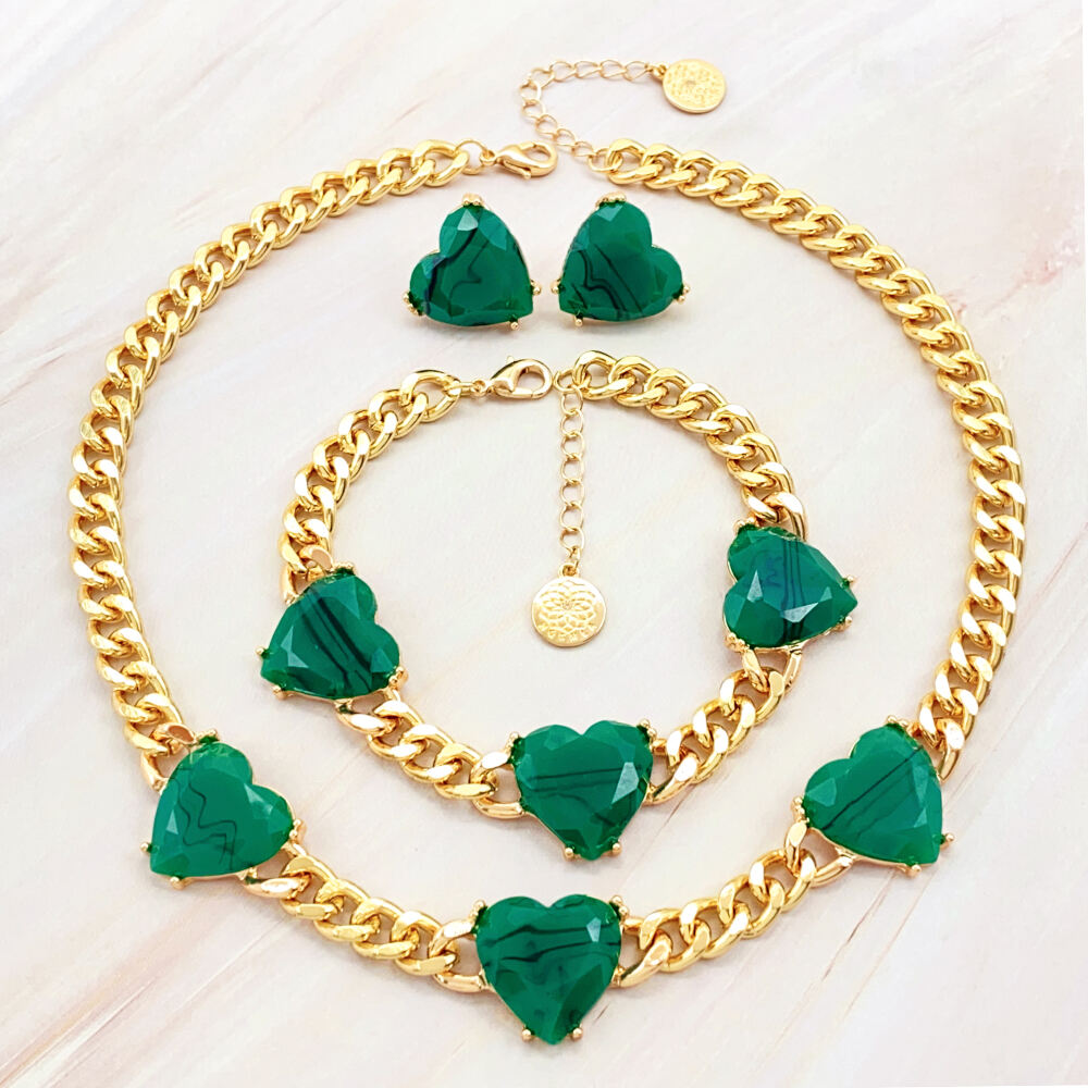 product fashion jewelry set acrylic heart alloy necklace bracelet earrings gold plated jewelry set for women-2