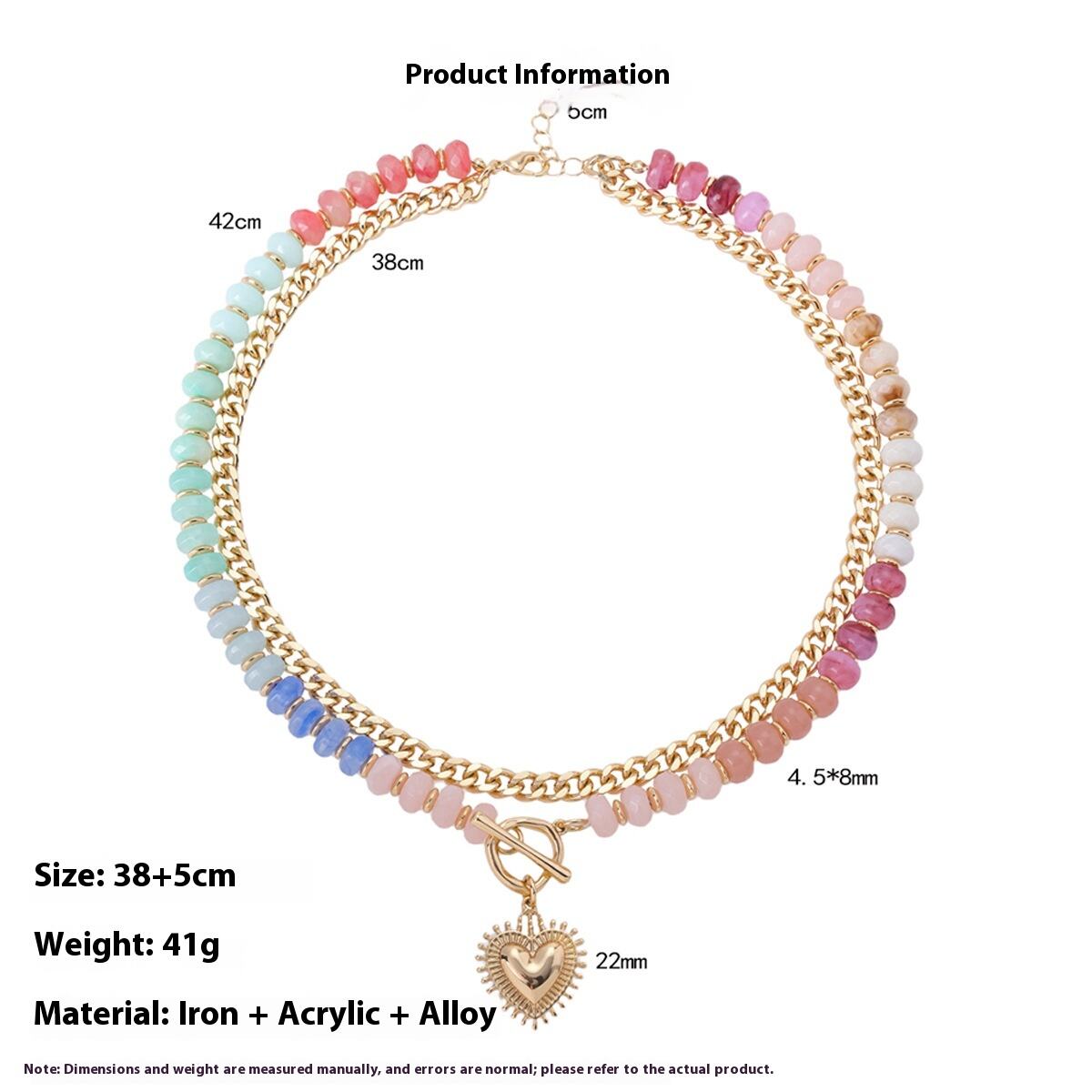 product ethnic style cross border womens necklace hot selling color beaded clavicle chain with niche stacked love heart pendant-4
