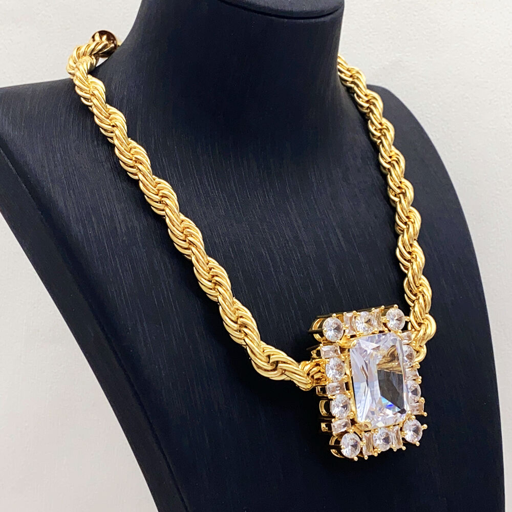 Luxury Gold-Plated Wedding Choker Set with Chunky Diamond Gemstone Pendant for Party From Top Jewelry Supplier details