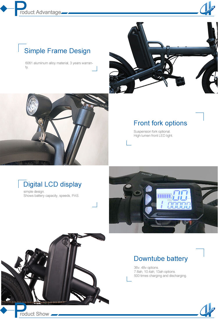 Foldable Electric Bike Brushless 36V 250W LED Light OEM Frame Battery Time Charging factory