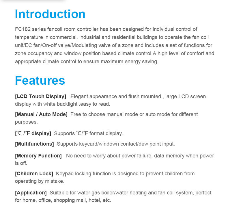 Bandary FC182-5DO modbus programmable air conditional large screen room smart thermostat manufacture