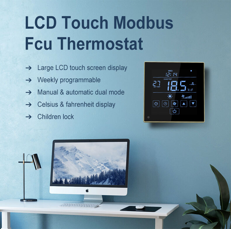 Bandary Touch Screen RS485 Fan Coil Programmable Modbus Digital Thermostat Smart details