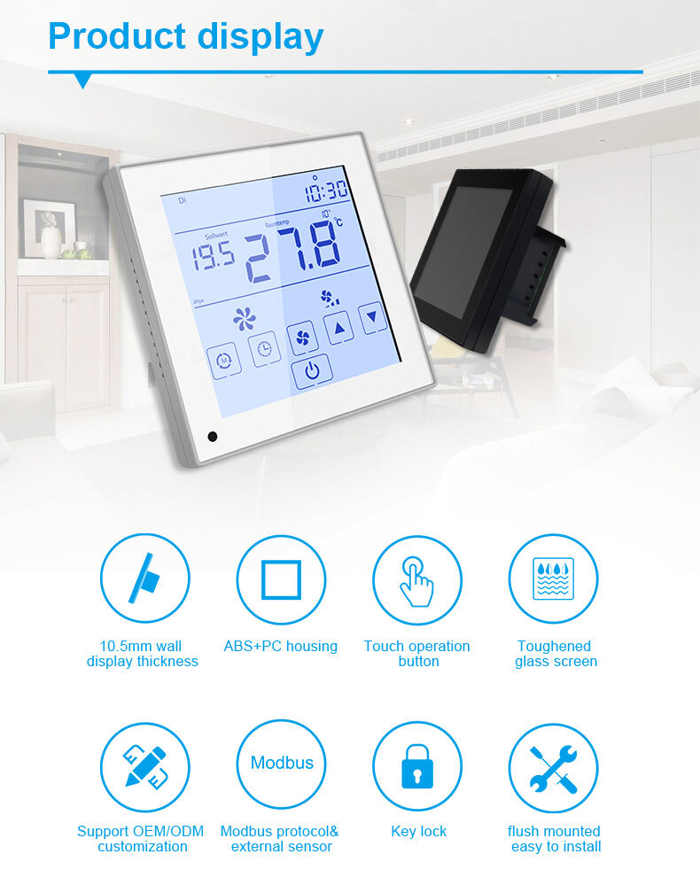 Factory price Bandary  FC265 -5DO  24V white color  FCU Touch Screen Programmable  Modbus Thermostat custom details