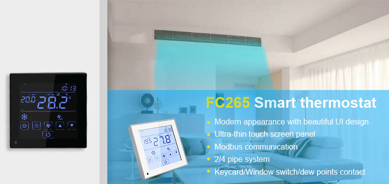 Factory price Bandary  FC265 -5DO  24V white color  FCU Touch Screen Programmable  Modbus Thermostat custom factory