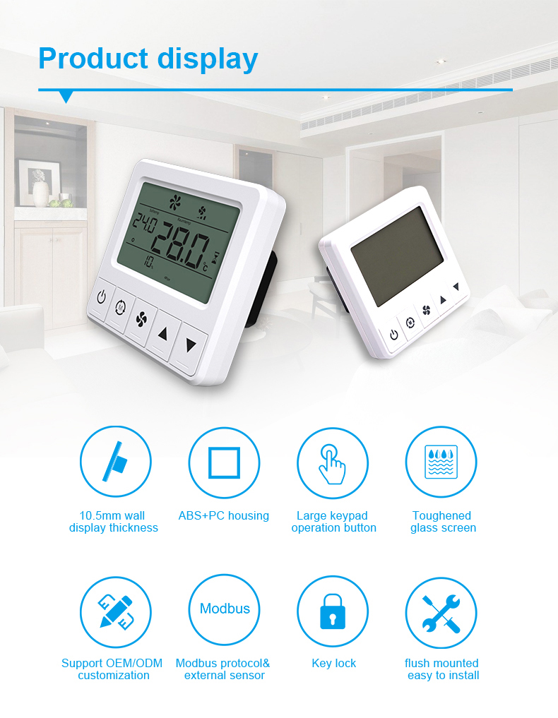 Bandary FC182-5DO modbus programmable air conditional large screen room smart thermostat supplier