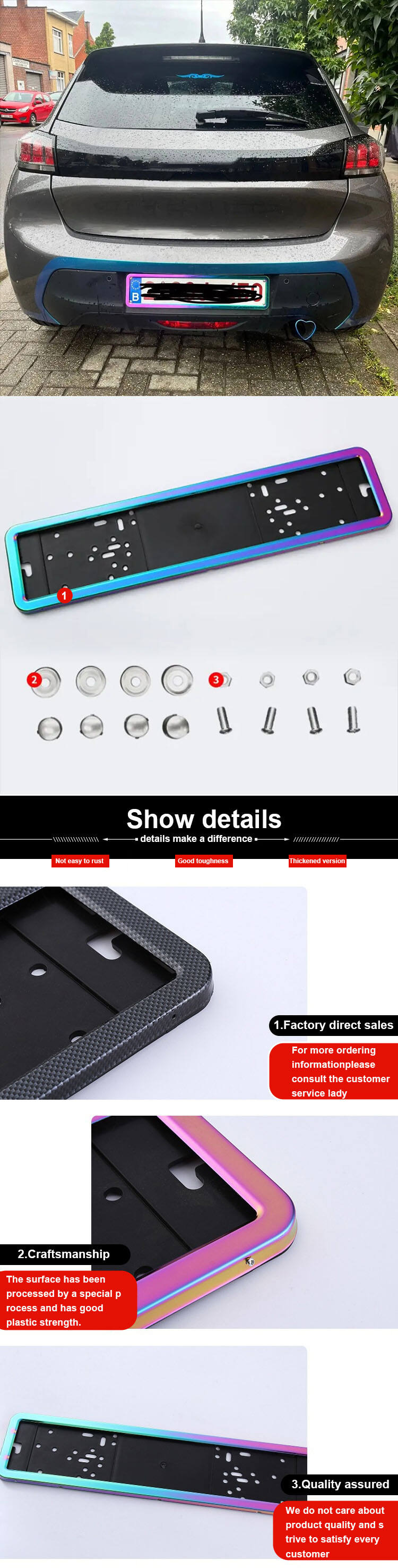 520*110mm License Plate Frame EU Size Gradient Plate Frame for Car Decoration Display details