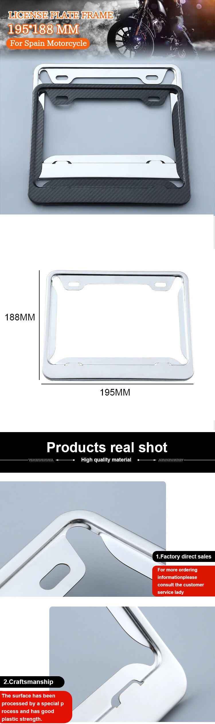 Carbon Fiber Motorcycle License Plate Frame Holder Black Metal Aluminum Slim Design with Stainless Steel Screws No Reviews yet supplier