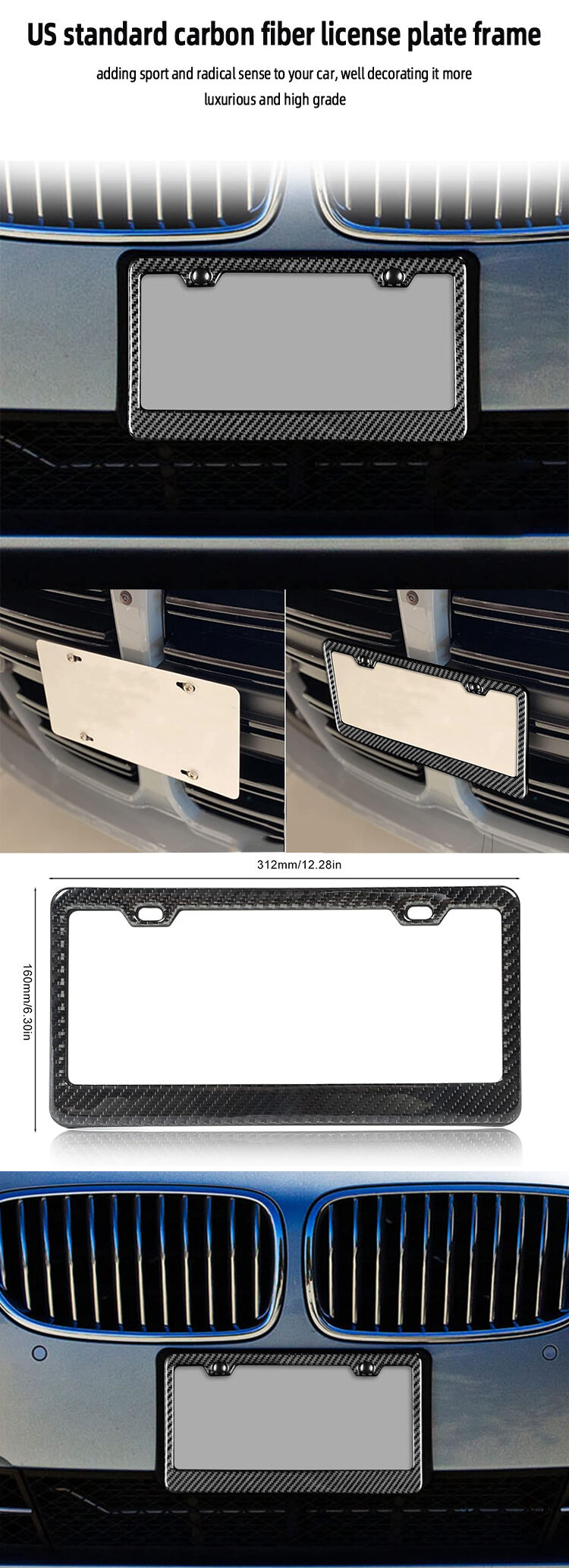 Factory Direct Sales Car Accessories 2024 Carbon Fiber License Plate Frame for USA supplier