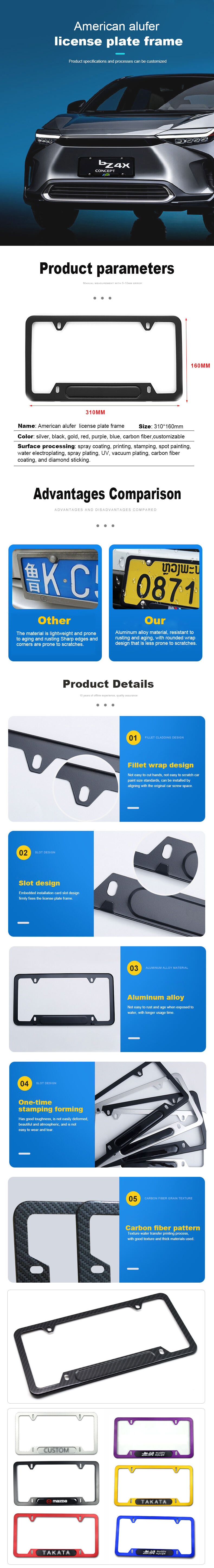 Aluminum Alloy Car Accessories 2024 Custom Logo License Plate Frame for USA Cars factory