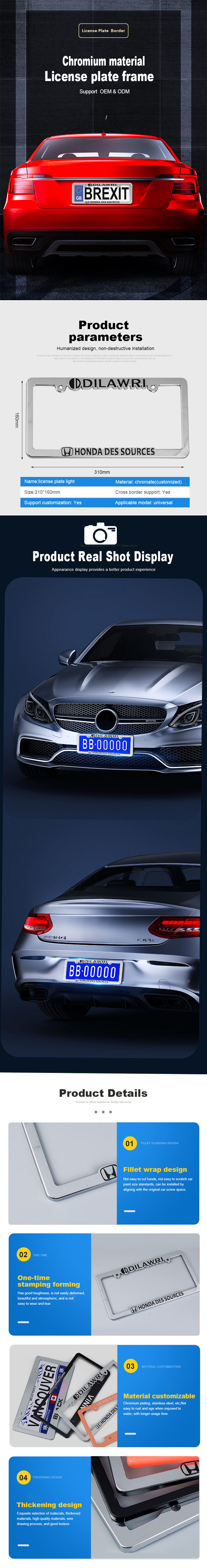Factory Direct Sales Custom Design License Plate Frame for USA Cars manufacture