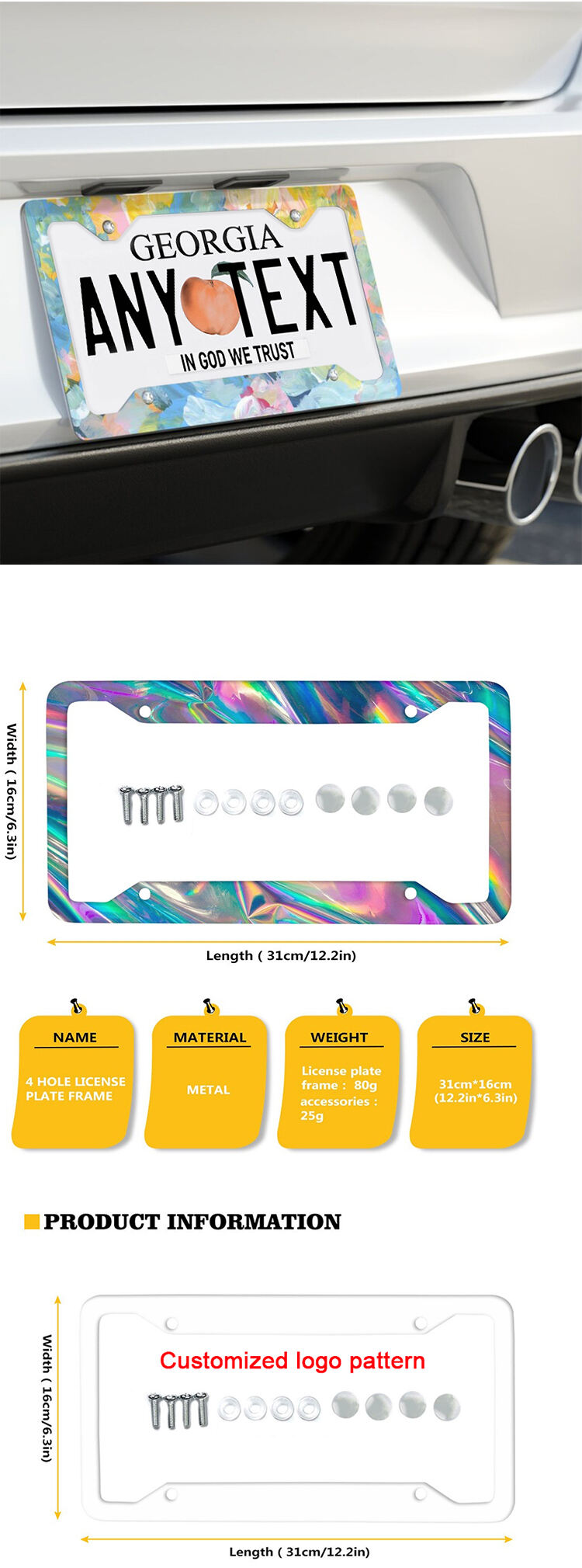 Stainless Steel Car Accessories 2024 Custom Design License Plate Frame for USA details