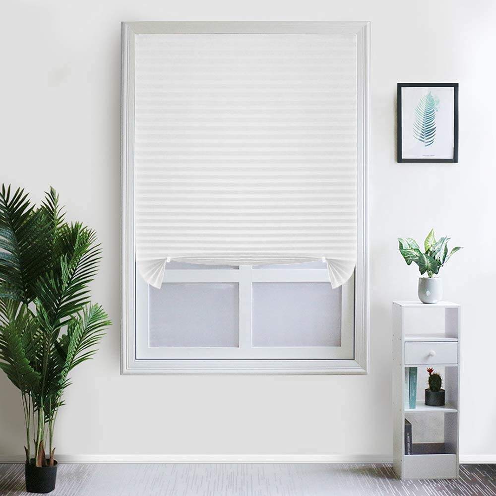 Everyday Use Simple Folding Window Shade Built-In Black Pleated Blinds with Vertical Pattern Paper Material Pinhole Technique supplier