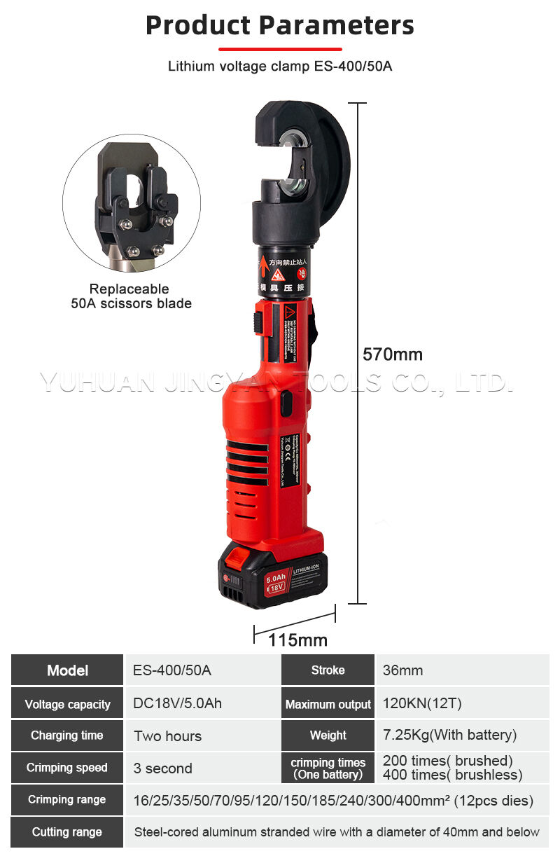 ES-400/50A 2-in-1Hydraulic Battery Crimping Tool with Integrated Cable Cutter for Electrical Power details