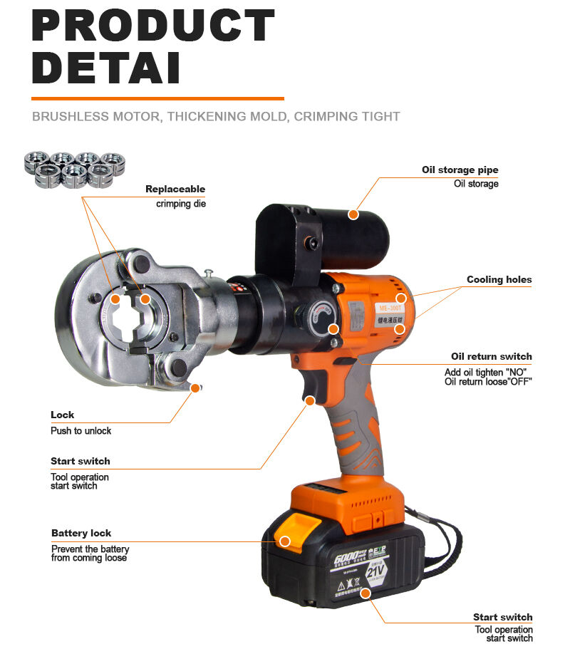 ME-300T Electric Crimping Tool for Cable Lugs Battery Crimper Hydraulic Crimping Tool with 2 Battery details