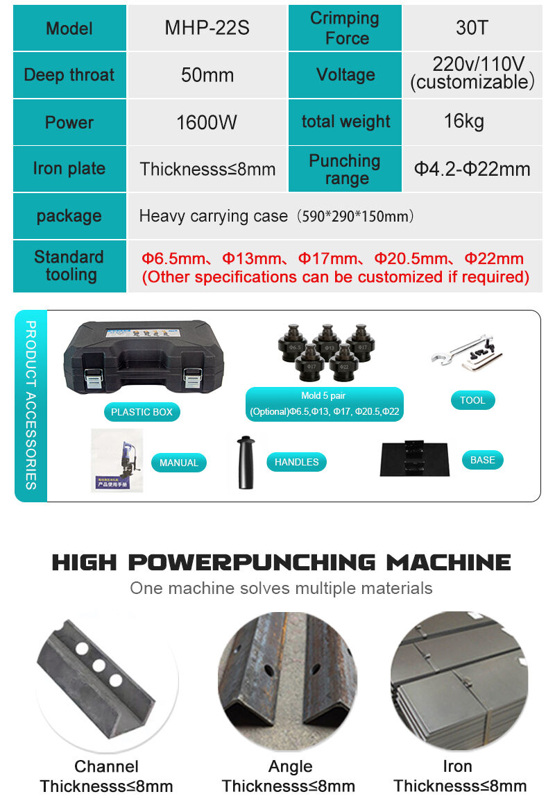 MHP-22S Hydraulic Metal Hole Puncher Punching Machine with Puncher Dies factory
