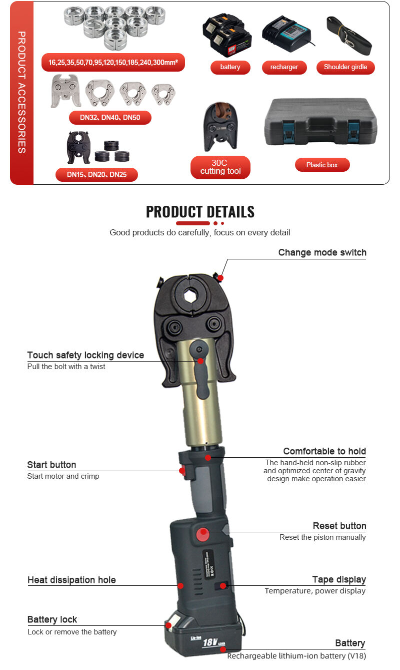 GES-1550 Battery Electric 3-in-1 Hydraulic Tool Cable Crimping Tool Cable Cutting Copper Pipe Plumbing Press Fitting Tool details