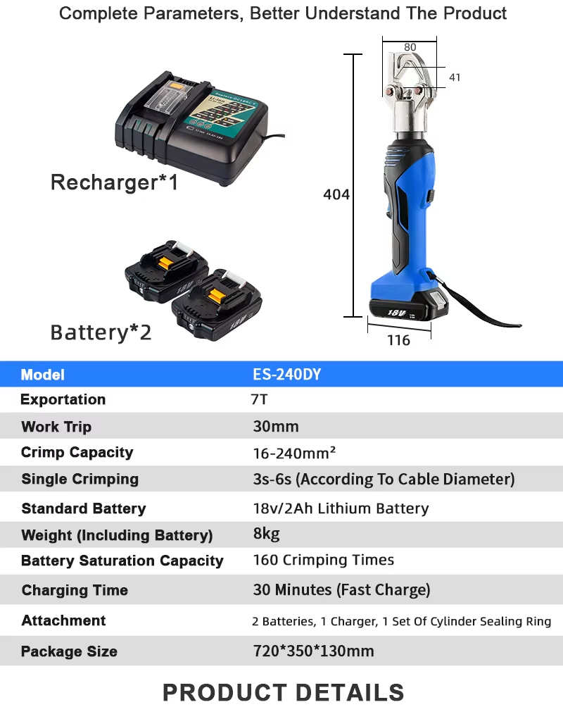 ES-240DY Battery-Powered Hydraulic Cable Cutter | No Die Change Needed | 16-240mm² Capacity factory