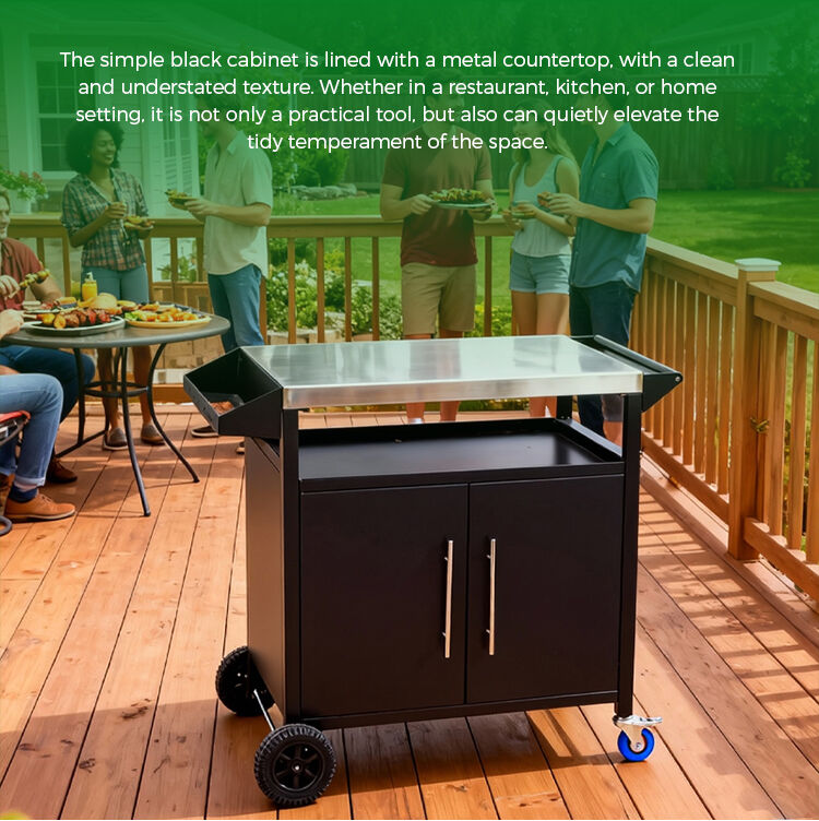 product two door black outdoor grill cart patio furniture portable mobile bbq table storage rack grilling accessories for camping-4
