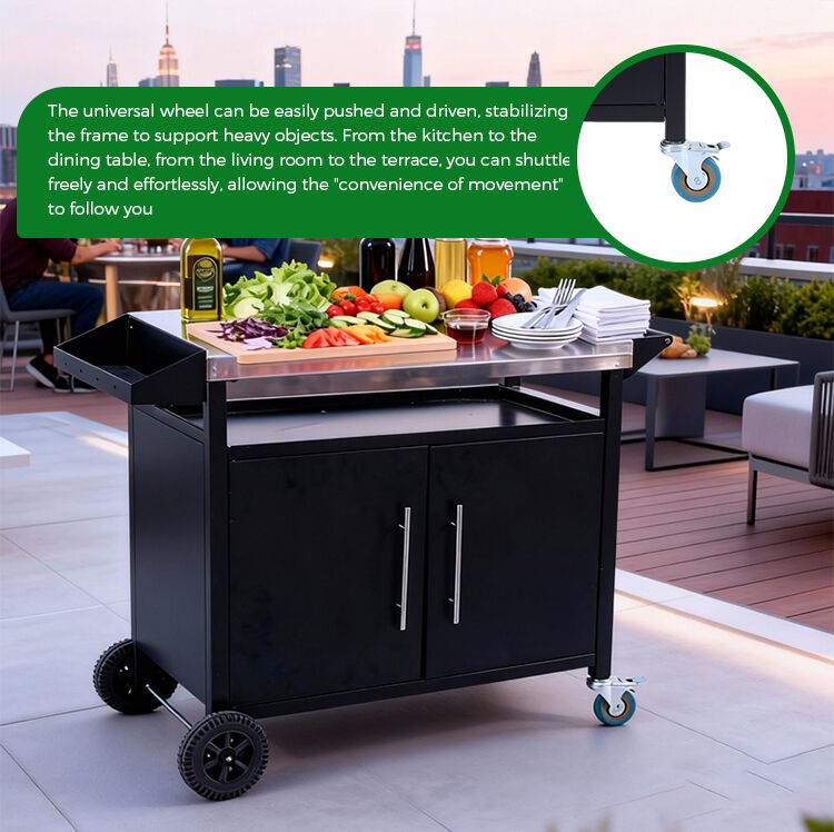 product two door black outdoor grill cart patio furniture portable mobile bbq table storage rack grilling accessories for camping-3