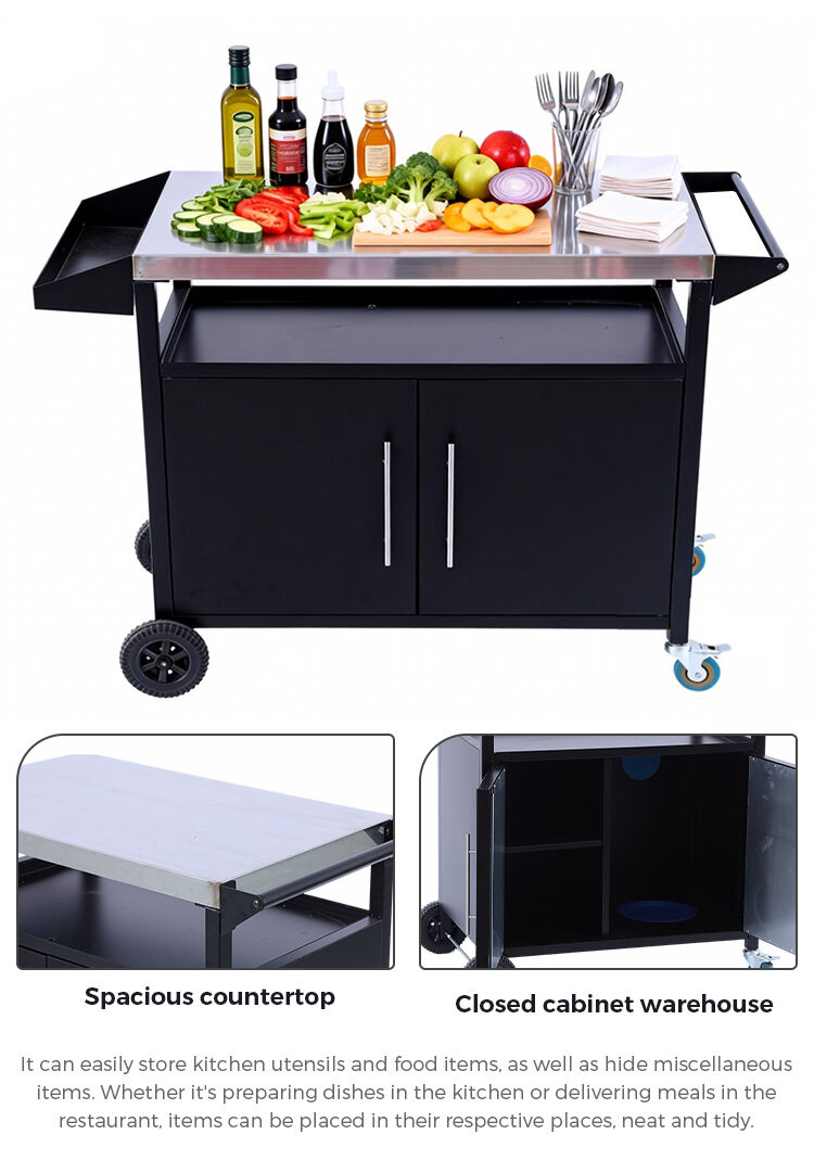 product two door black outdoor grill cart patio furniture portable mobile bbq table storage rack grilling accessories for camping-2
