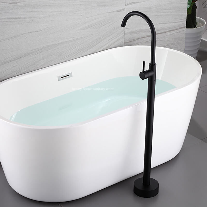 New Simple Design Independent Bathtub with Hand-held Shower Nozzle Matte Black Bathtub Mixer Faucet. details