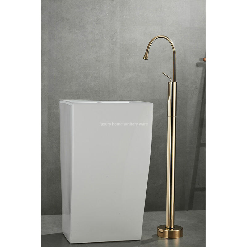 Deluxe Bathroom Floor-to-floor Dripping Zirconium Gold Faucet Floor-to-floor Faucet Base Basin Independent Bathtub Faucet supplier