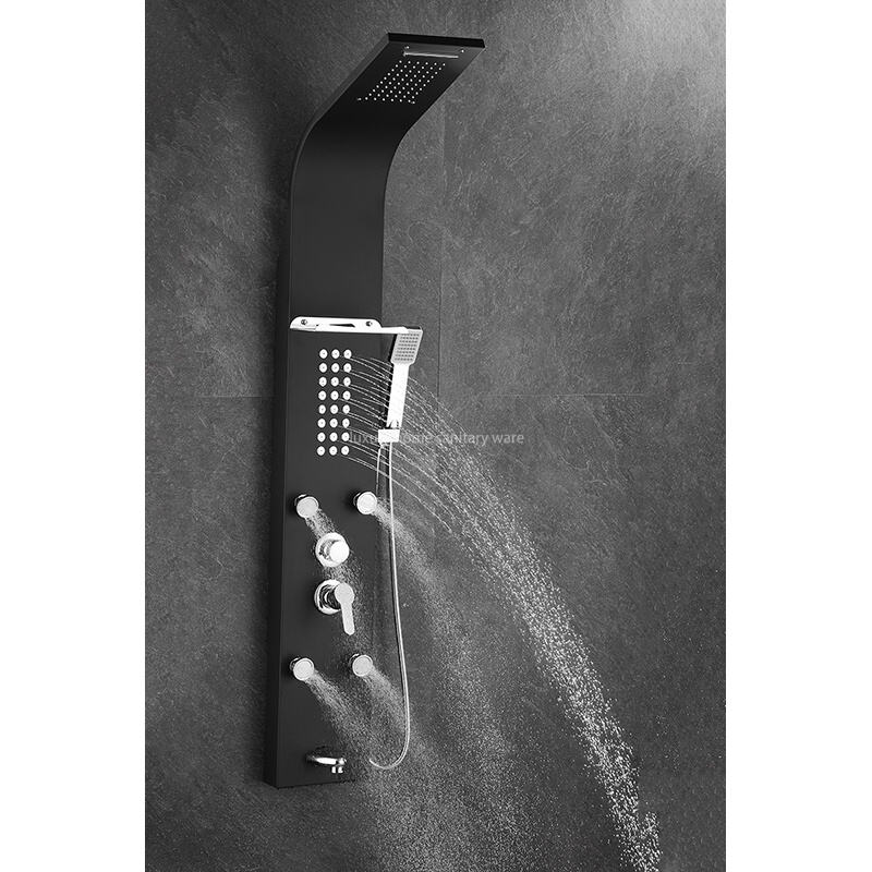 Multi-functional Matte Black Rain Shower Head Panel Tower System Set, Hand-held Sprayer Shower Stand with Massage Nozzle factory