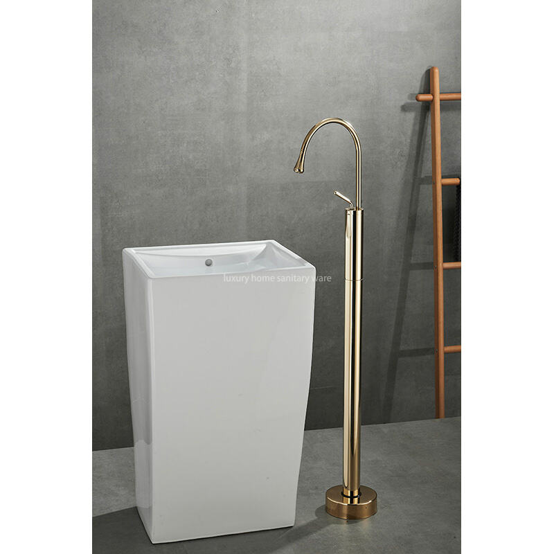 Deluxe Bathroom Floor-to-floor Dripping Zirconium Gold Faucet Floor-to-floor Faucet Base Basin Independent Bathtub Faucet manufacture