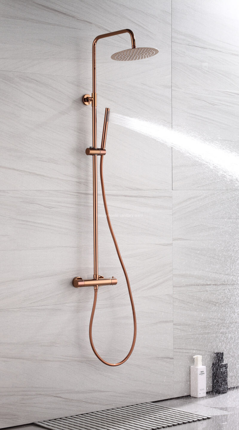 High-quality Brass Rose Gold Wall-mounted Shower Faucet Constant Temperature Shower Set Exposed Rain Shower Set manufacture