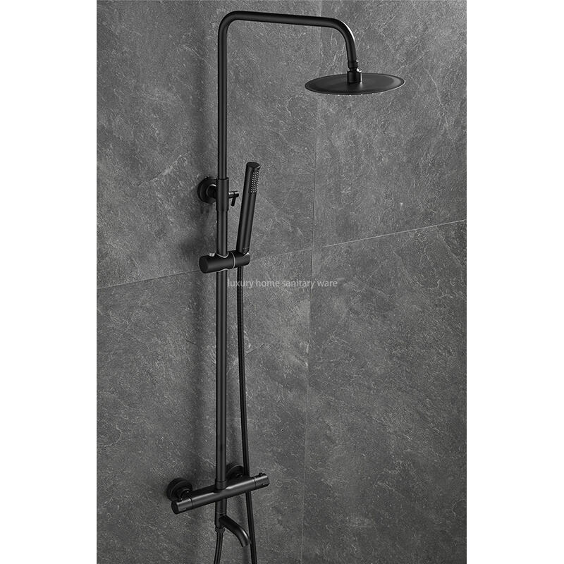 Modern Bathroom Shower Set Simple Black Round bar Constant Temperature Shower Faucet Set manufacture