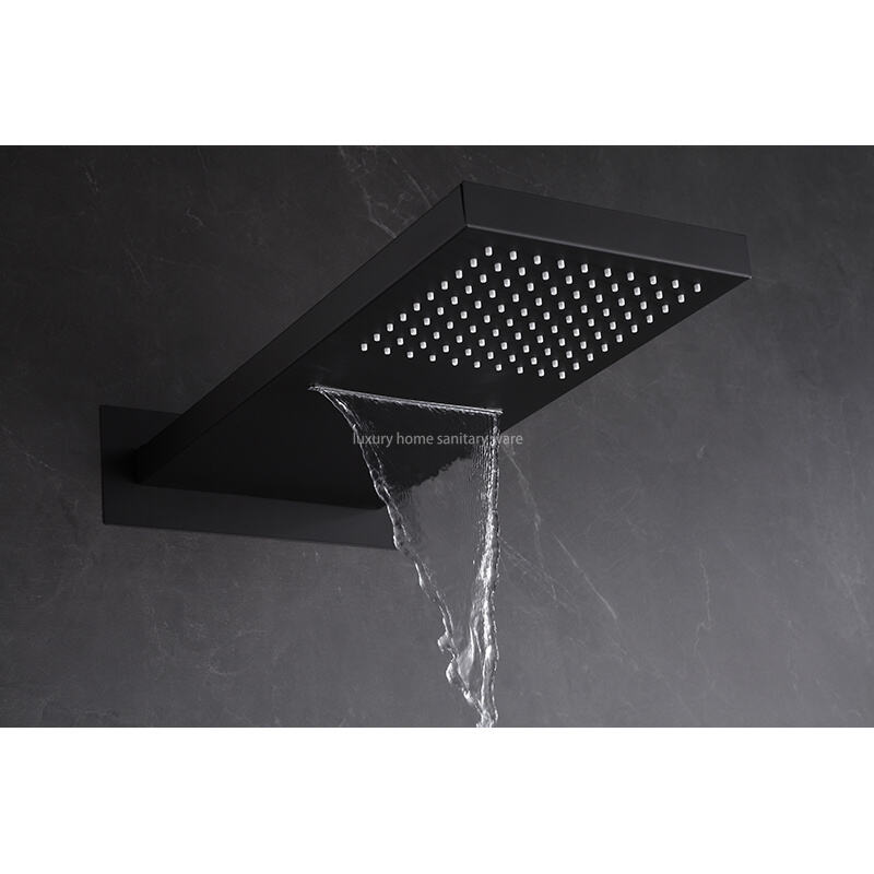 Modern Wall-mounted Constant Temperature Bathroom Shower Faucet Set System Ceiling Rain Shower Black Brass Shower Head details