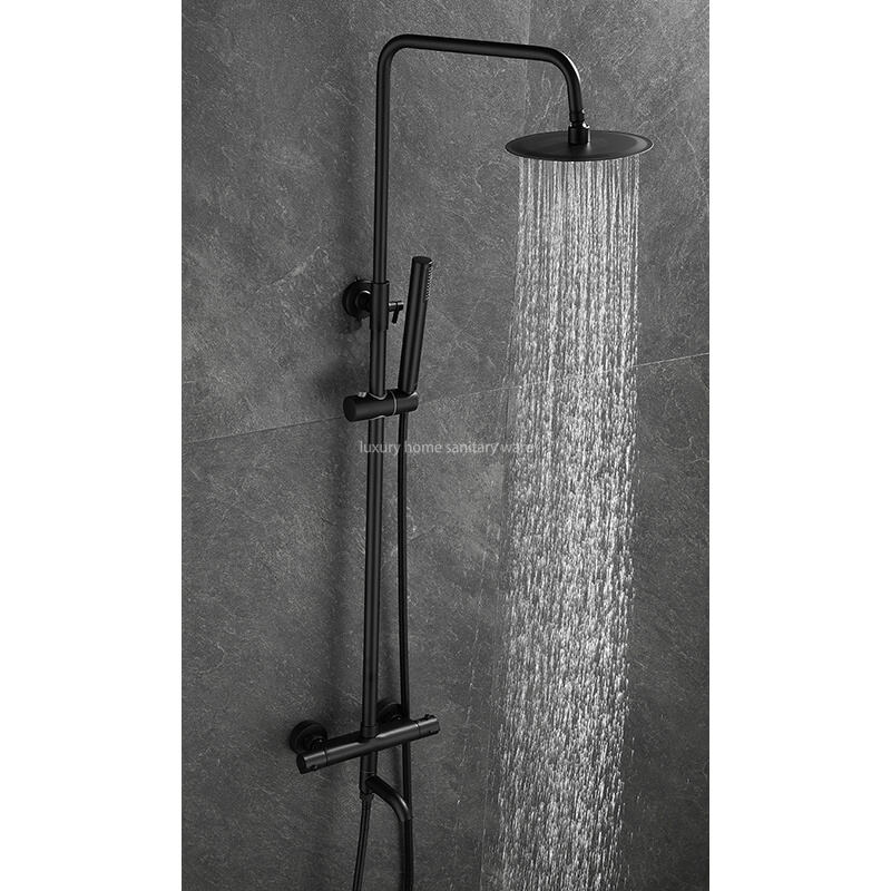 Modern Bathroom Shower Set Simple Black Round bar Constant Temperature Shower Faucet Set manufacture