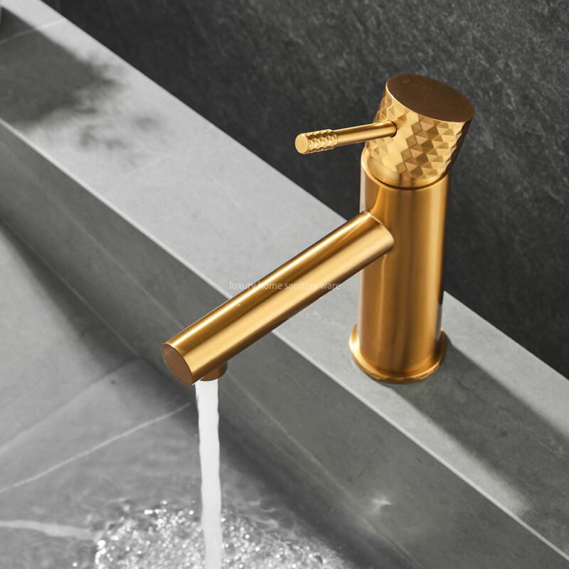 Hot Luxury Home New Bathroom Bidet Faucet Basin Short Straight Mouth-carved Handle-brushed Gold manufacture