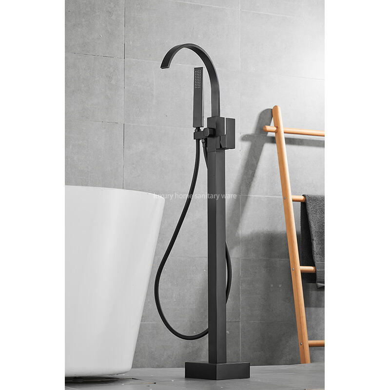 High-quality Independent 360 Rotating Bathtub Floor Faucet-black square Flat Elbow Landing factory