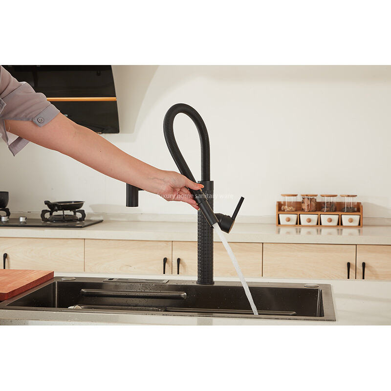 Factory Direct New Design Kitchen Faucet Corrugated Dense Spring Kitchen Faucet-black Kitchen Faucet factory