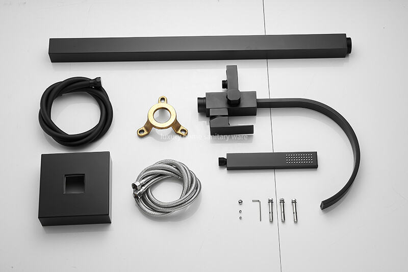 High-quality Independent 360 Rotating Bathtub Floor Faucet-black square Flat Elbow Landing manufacture