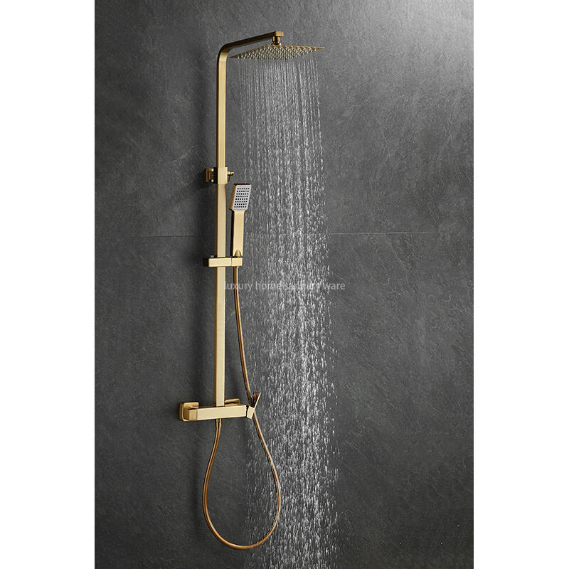 Luxurious Brushed Gold Hot and Cold Shower Set Wall-mounted Full Shower Set Multifunctional Brass square Shower Set supplier