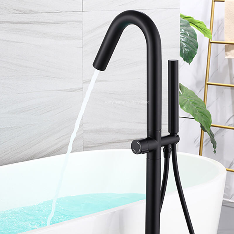 Factory Direct Sale Luxury Black Freestanding Bathtub Shower Mixer Floor Stand Bathtub Faucet Set Bathroom Faucet factory